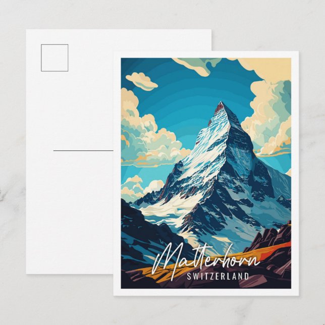Postal Ilustracion de viaje de cosecha de Matterhorn (Anverso / Reverso)