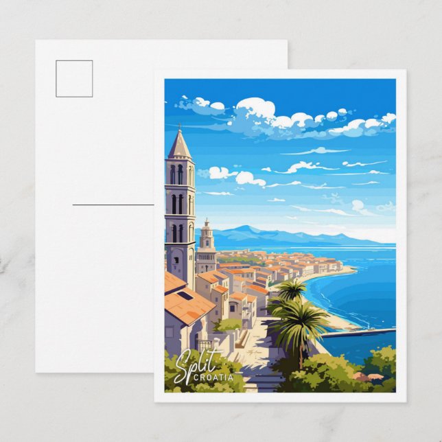 Postal Ilustracion de Viaje de Croacia de Split (Anverso / Reverso)
