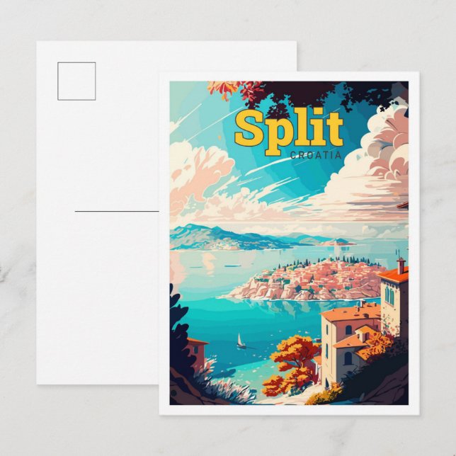 Postal Ilustracion de Viaje de Croacia de Split (Anverso / Reverso)