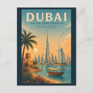 Postal Ilustración de viaje de Dubai Emiratos Árabes Unid