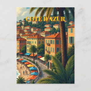 Postal Ilustración de viaje de estilo vintage Cote D'Azur