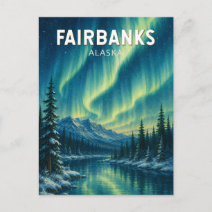Postal Ilustración de viaje de Fairbanks Alaska Arte Vint