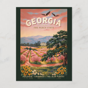 Postal Ilustración de viaje de Georgia vintage
