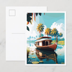 Postal Ilustracion de viaje de Kerala India