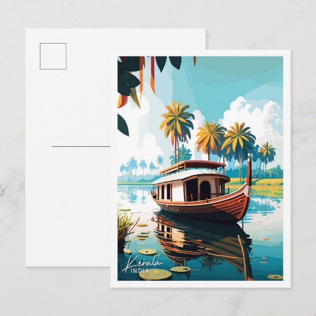 Postal Ilustracion de viaje de Kerala India (Anverso / Reverso)