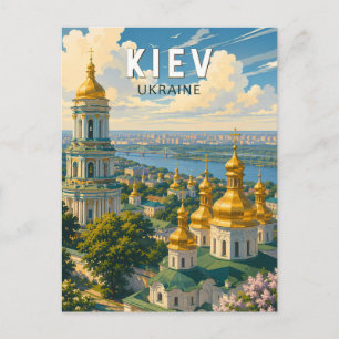 Postal Ilustración de viaje de Kiev Ucrania Vintage