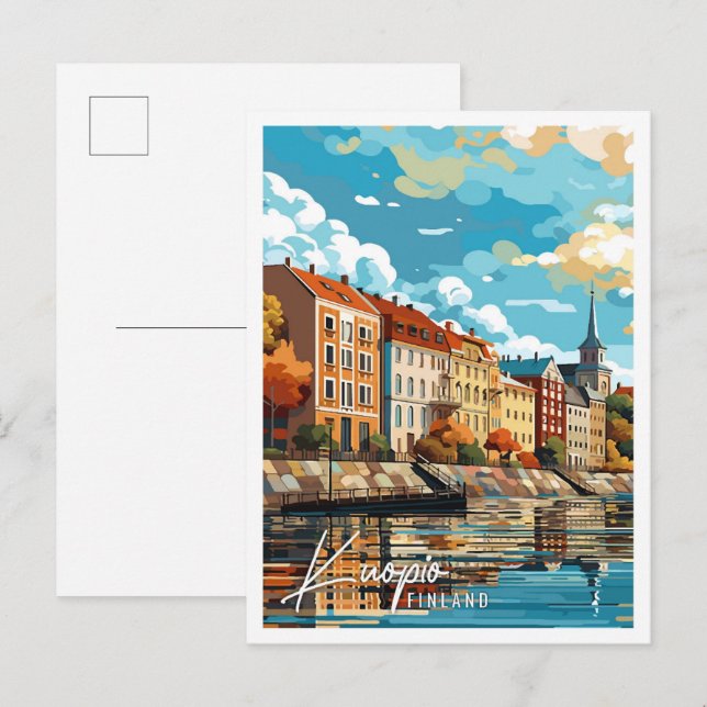 Postal Ilustracion de viaje de Kuopio Finlandia (Anverso / Reverso)