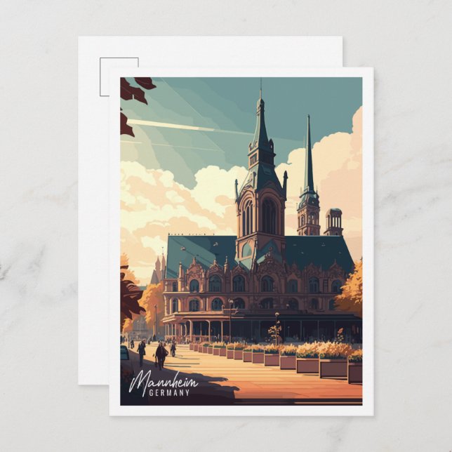 Postal Ilustracion de viaje de la Alemania de Mannheim (Anverso / Reverso)