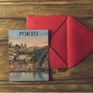 Postal Ilustración de viaje de la ciudad de Porto Portuga