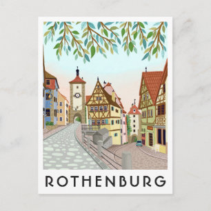Postal Ilustración de viaje de la ciudad de Rothenburg Al