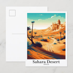 Postal Ilustracion de viaje de la vieja África del Desier