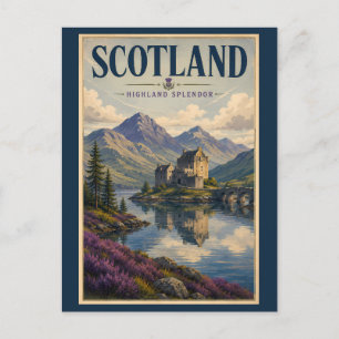 Postal Ilustración de viaje de las Highlands escocesas de