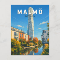 Ilustración de viaje de Malmö Suecia Vintage