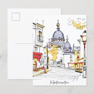 Postal Ilustración de viaje de Montmartre París Francia