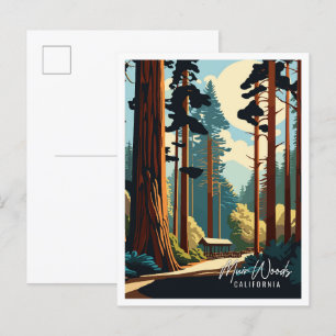 Postal Ilustracion de viaje de muir Woods California vint