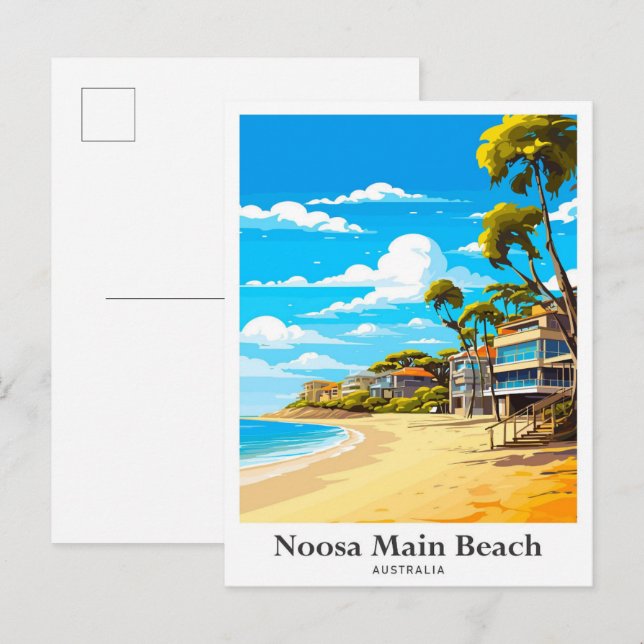 Postal Ilustracion de viaje de Noosa Beach Australia (Anverso / Reverso)