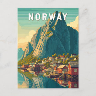 Postal Ilustración de viaje de Noruega Arte vintage