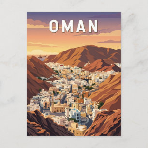 Postal Ilustración de viaje de Oman Arte Vintage