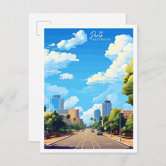 Postal Ilustracion de viaje de Perth Australia (Anverso / Reverso)