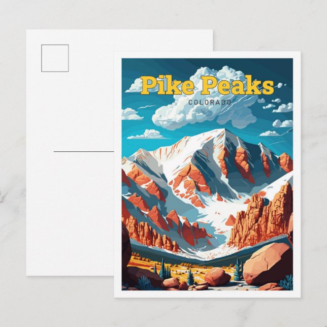 Postal Ilustracion de Viaje de Pike Peaks Colorado (Anverso / Reverso)