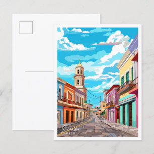 Postal Ilustracion de viaje de Salvador Brasil