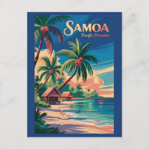 Postal Ilustración de viaje de Samoa Playa Samoa Arte Vin