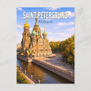 Postal Ilustración de viaje de San Petersburgo Rusia Arte