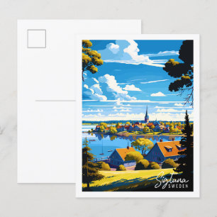 Postal Ilustracion de viaje de Sigtuna Suecia