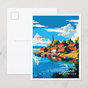 Postal Ilustracion de viaje de Sigtuna Suecia