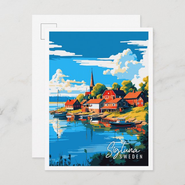 Postal Ilustracion de viaje de Sigtuna Suecia (Anverso / Reverso)