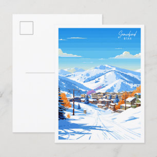 Postal Ilustracion de viaje de Snowbird Utah