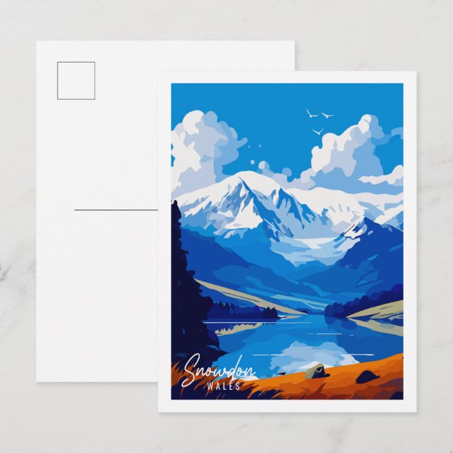 Postal Ilustracion de viaje de Snowdon Gales (Anverso / Reverso)
