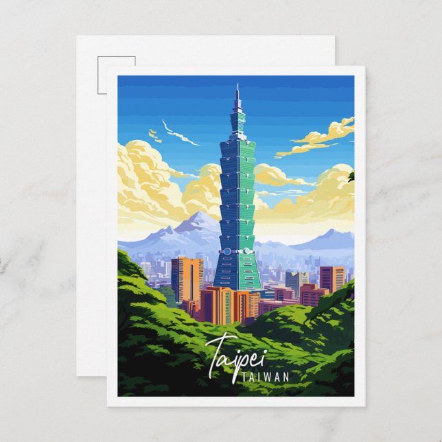 Postal Ilustracion de viaje de Taipei (Anverso / Reverso)