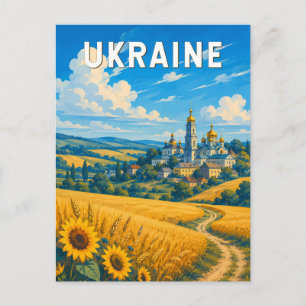 Postal Ilustración de viaje de Ucrania Arte vintage