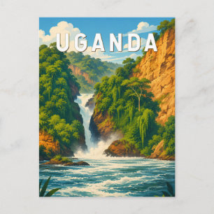 Postal Ilustración de viaje de Uganda Arte vintage