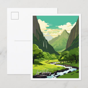 Postal Ilustracion de Viaje de Viaje de Hawái en el Valle
