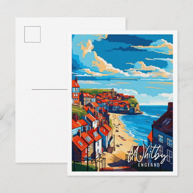 Postal Ilustracion de viaje de Whitby England (Anverso / Reverso)