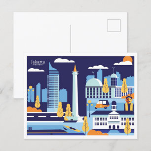 Postal Ilustracion de viaje de Yakarta Indonesia