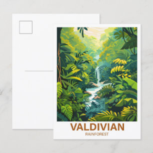 Postal Ilustración de viaje del bosque lluvioso de Valdiv