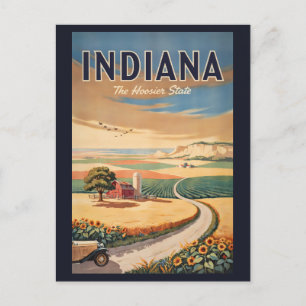 Postal Ilustración de viaje del campo de Indiana Arte ret