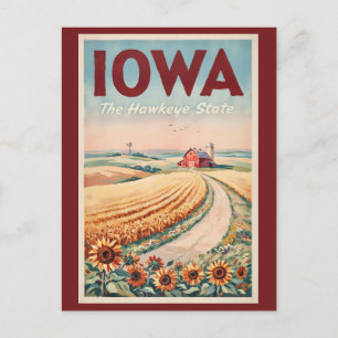 Postal Ilustración de viaje del campo de Iowa Arte Vintag