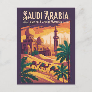 Postal Ilustración de viaje del desierto de Arabia Saudit