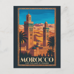 Postal Ilustración de viaje del desierto de Marruecos Art