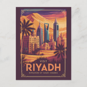Postal Ilustración de viaje del desierto de Riad Arabia S