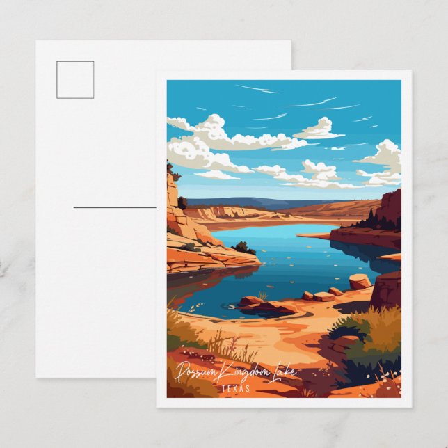 Postal Ilustracion de viaje del lago Possum Kingdom (Anverso / Reverso)