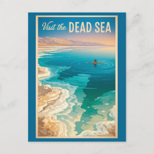 Postal Ilustración de viaje del Mar Muerto Arte Vintage