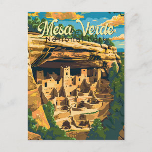 Postal Ilustración de viaje del Parque Nacional Mesa Verd