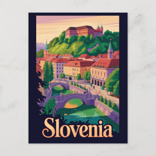 Postal Ilustración de viaje del puente de Ljubljana Eslov
