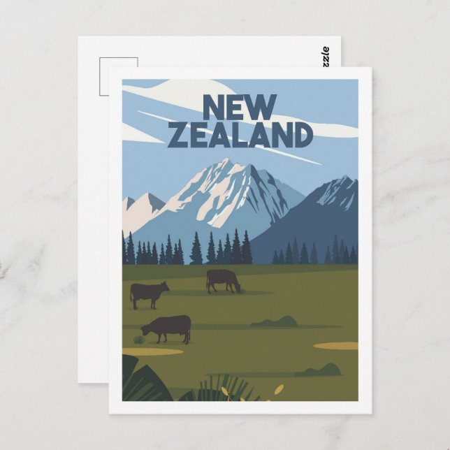 Postal Ilustracion de viaje famoso de Nueva Zelanda (Anverso / Reverso)