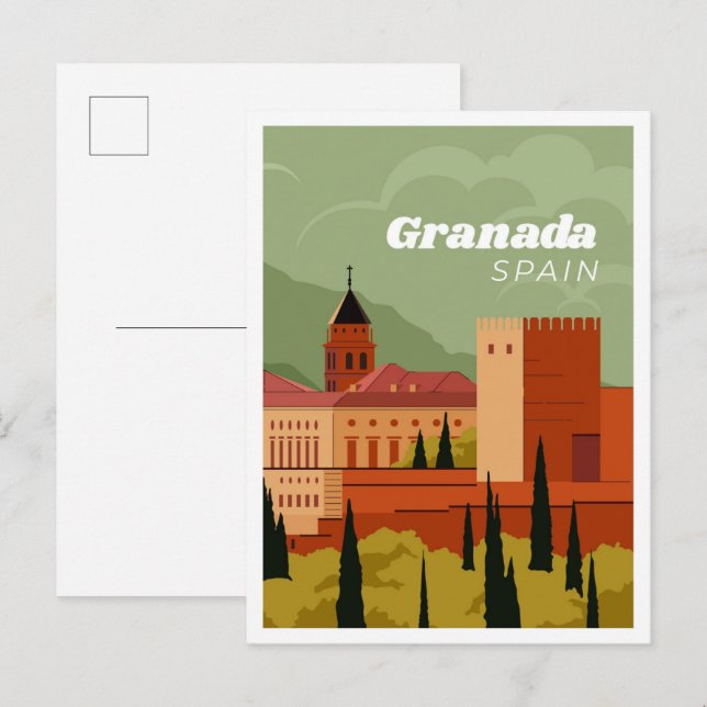 Postal Ilustración de viaje Granada España (Anverso / Reverso)